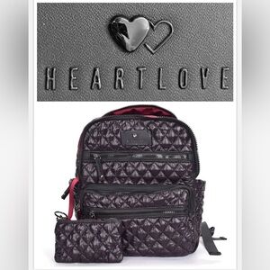 HeartLove by Charo Backpack Quilted Black Red Pouch leather accents pockets NWT